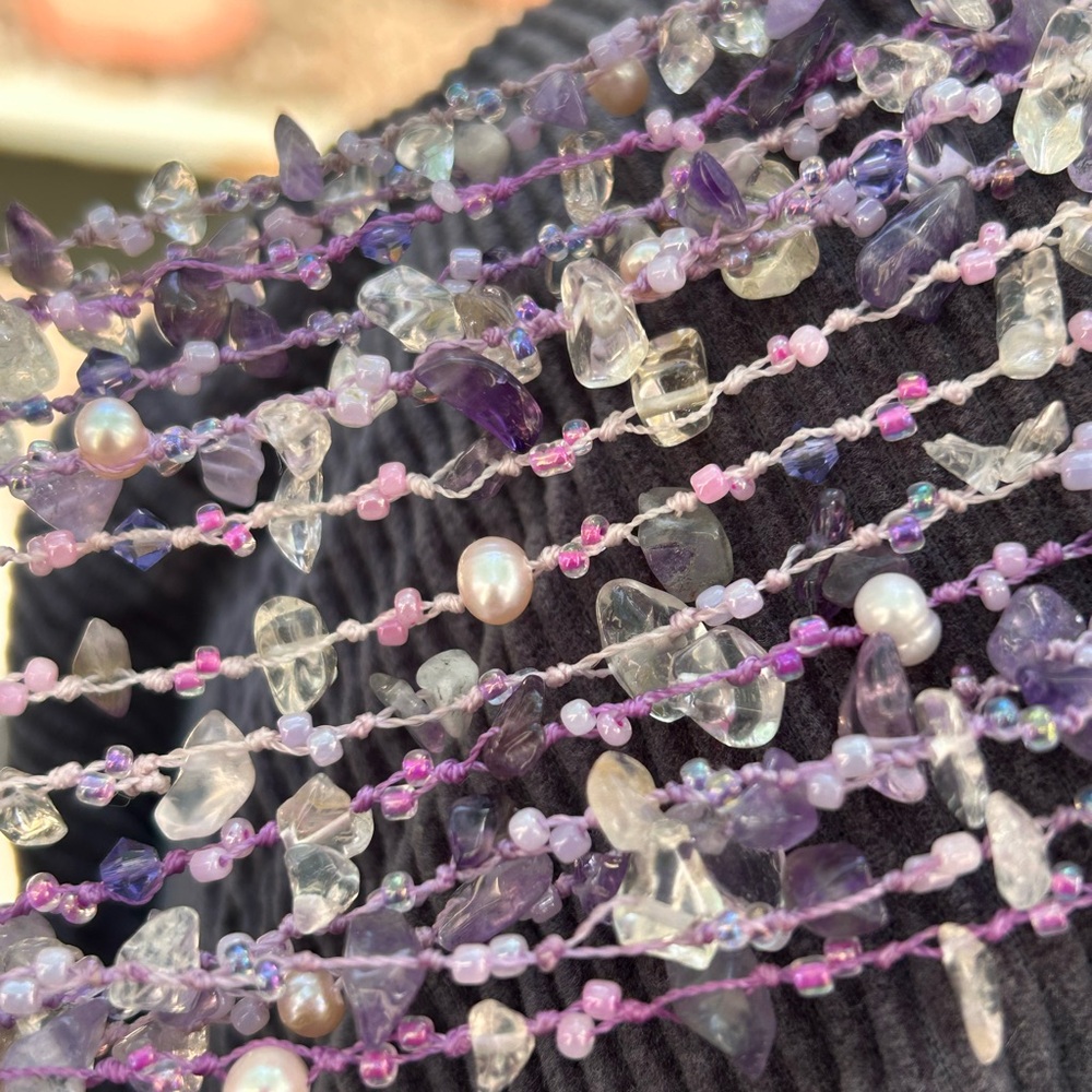 Amethyst, pearl cascading, tiered, necklace, - Picture 8 of 11